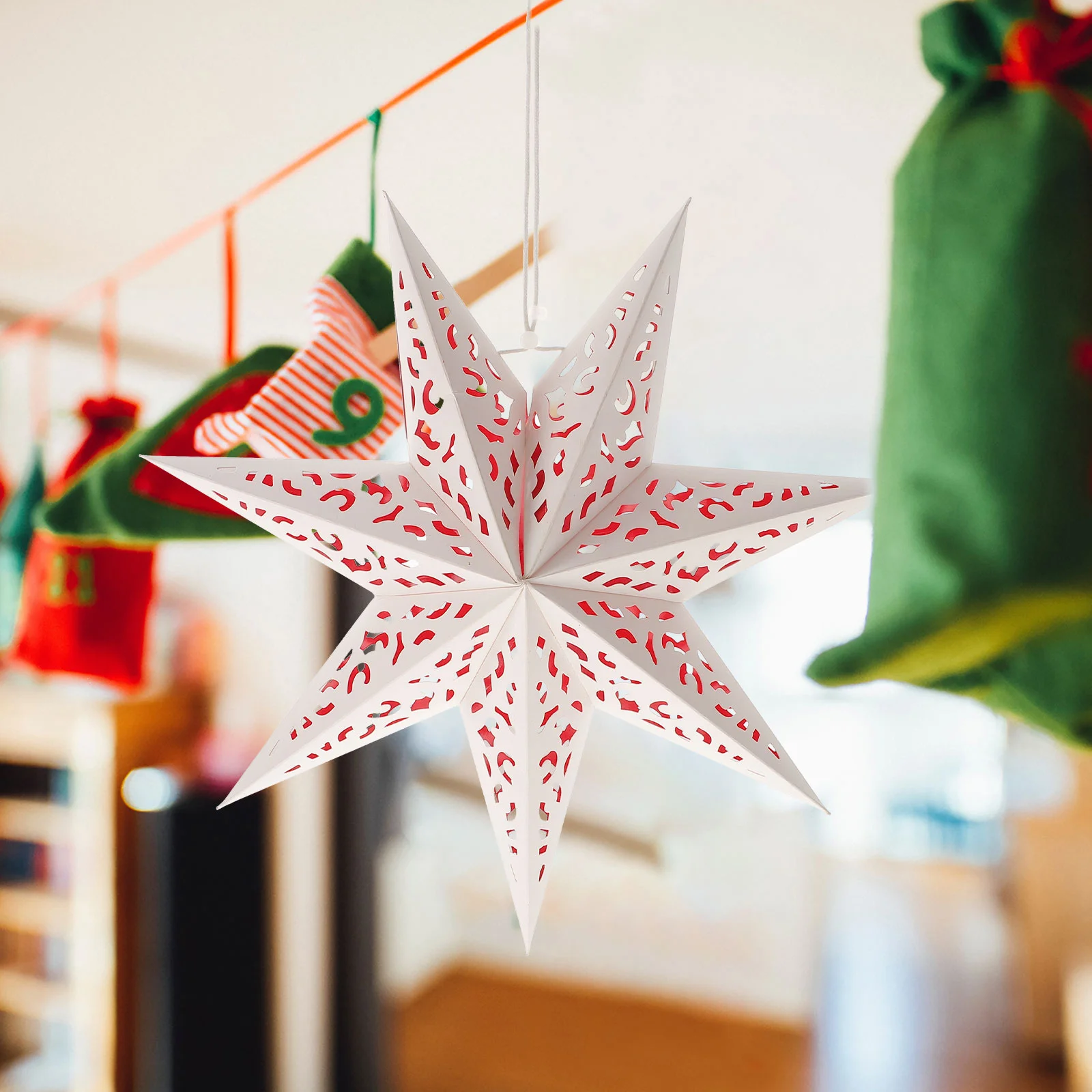 

2pcs 45Cm Hollow Out Snowflake Hanging Paper Star Lantern For Christmas Party Decor Star Pendant Light Shade Ceiling Lamp Cover
