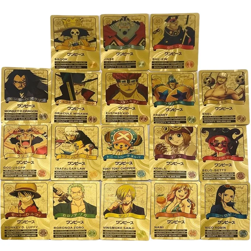 

One Piece Diy Luffy Reward Order Series Самодельные карты Bounty из золотой фольги Мультфильм Ророноа Зоро Нами Тони Чоппер Коллекционная карта