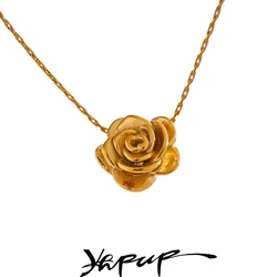 Yhpup 2024 Stainless Steel Stereoscopic Flower Pendant Necklace Waterproof 18K Plated Fashion High Quality Golden Jewelry Women