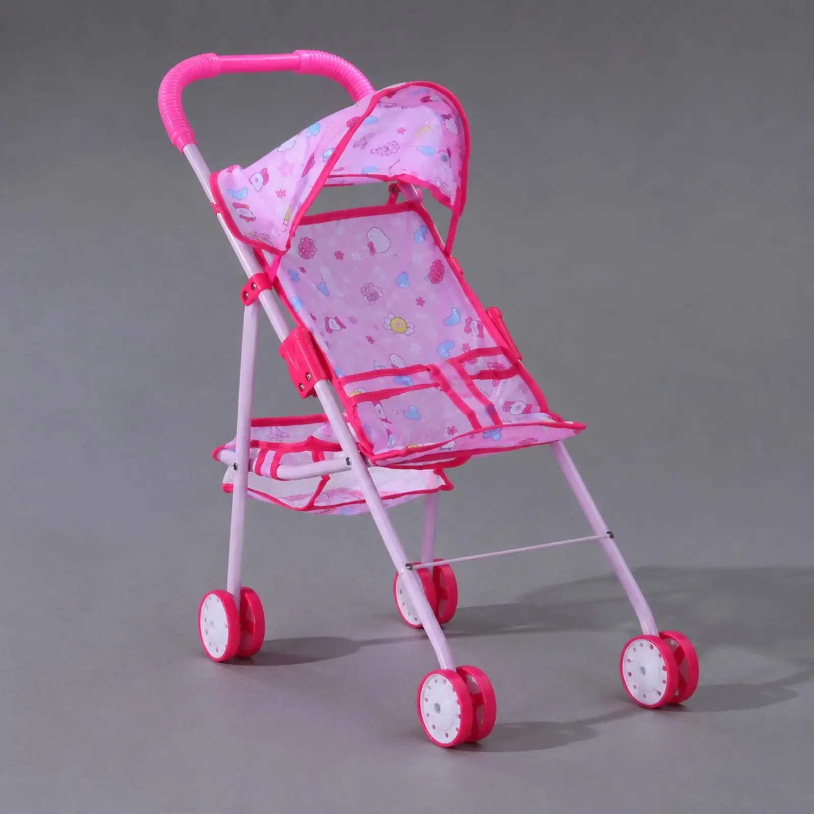 Kids Doll Pram Stroller with Foldable Metal Frame and Canopy for Toddler Girls Role Play Toys