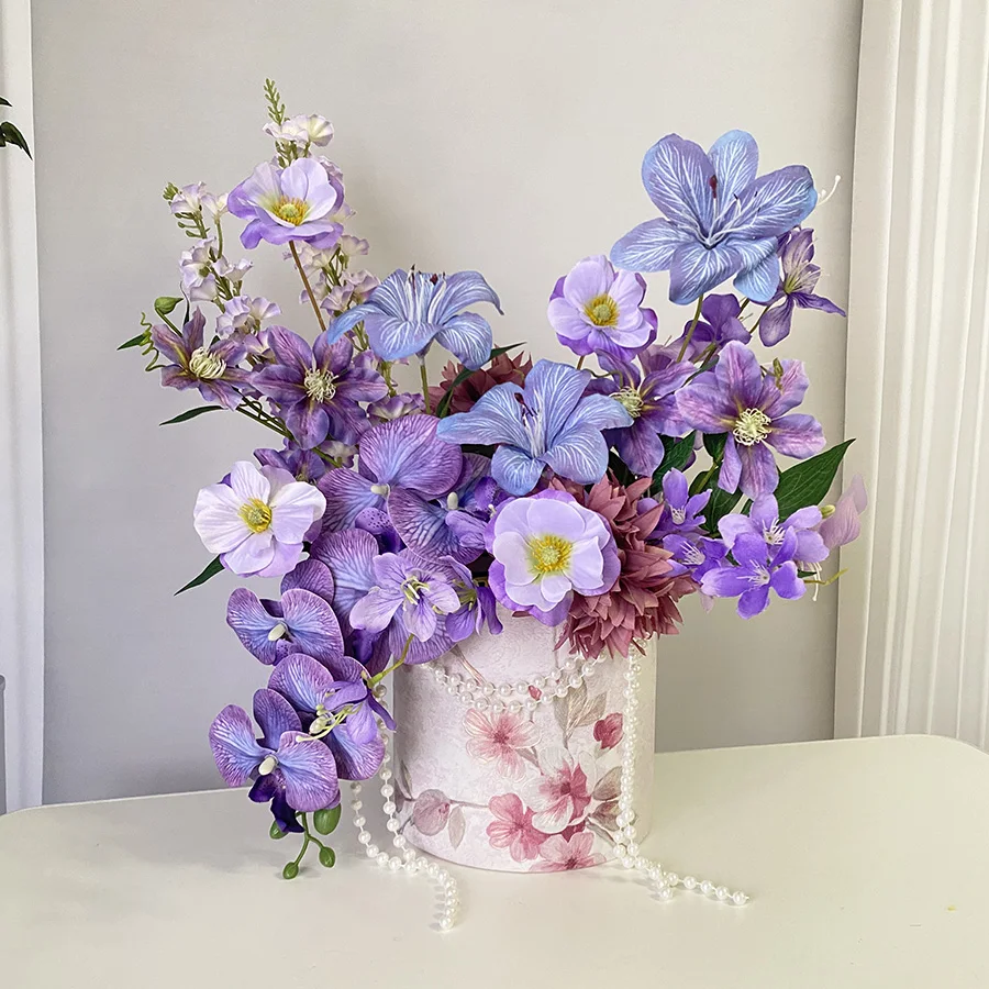 New Year's Eve flower blessing bucket simulation flower purple rich atmosphere New Year's festival housewarming wedding room new