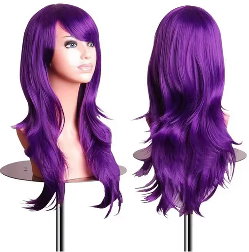 Halloween Witch Costume 32 inch Wavy Curly Cosplay Wig Dark Purple Purple Cosplay Wig for Women Girl Halloween Cosplay Party