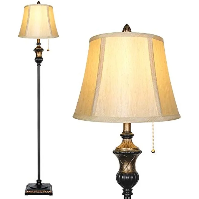 

Traditional Floor Lamp, Classic Standing Lamp with Bronze Fabric Shade, Vintage Elegant Tall Pole Lamp