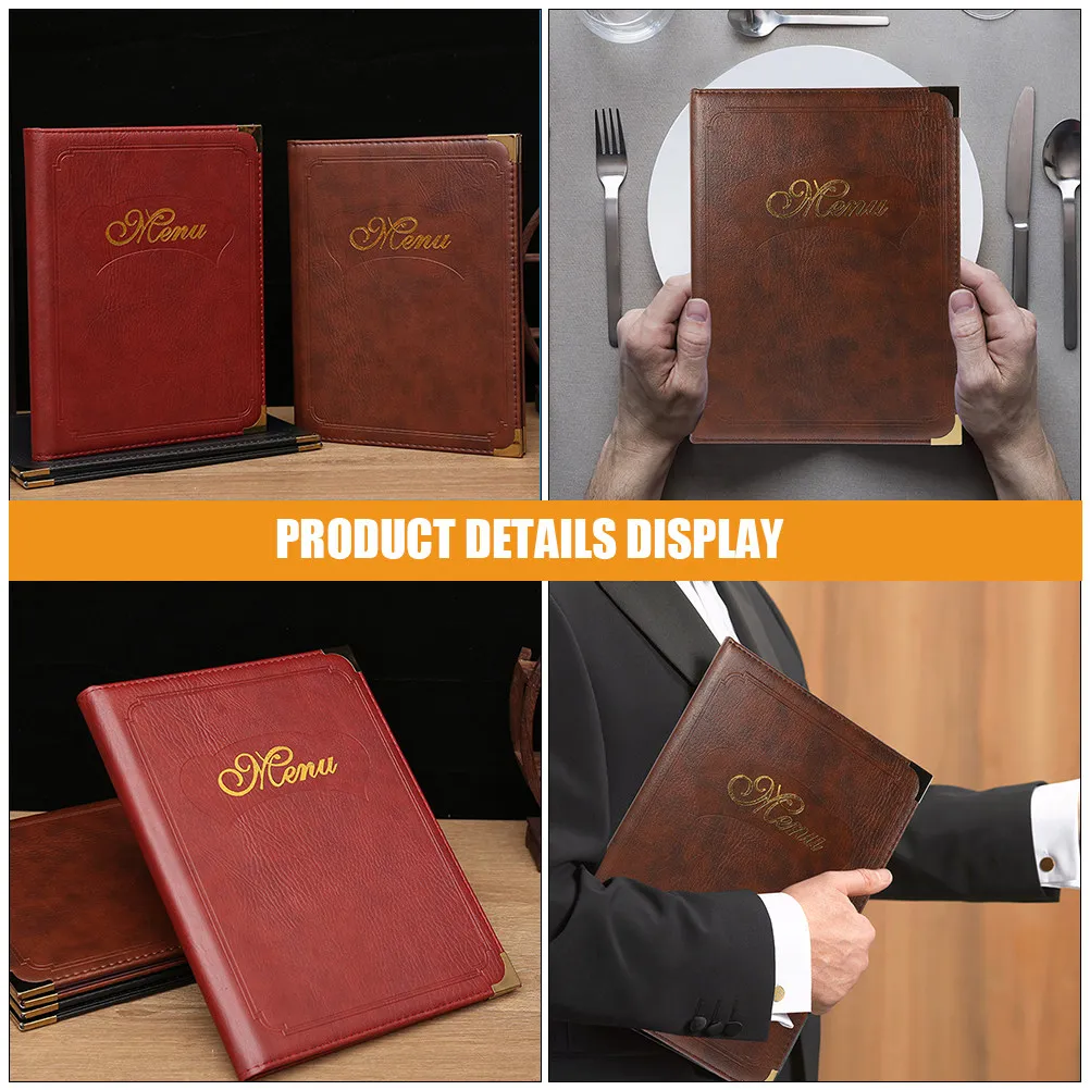 2Pcs Menu Holder Restaurant Meal Menu Folder PU Cover Display Book A4 Server Note Pads Hotel Bar Use Server Note Pads