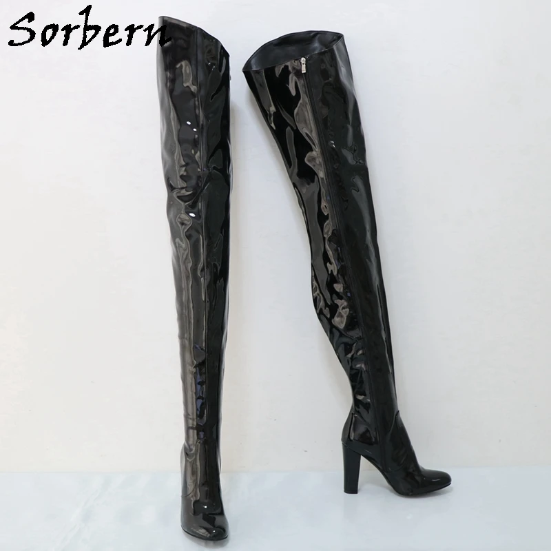 Sorbern Custom 82cm Crotch Boots Unisex 90Cm Outside Block Heel Fetish Boot Round Toe Plush Linning Winter Boot Multi Color