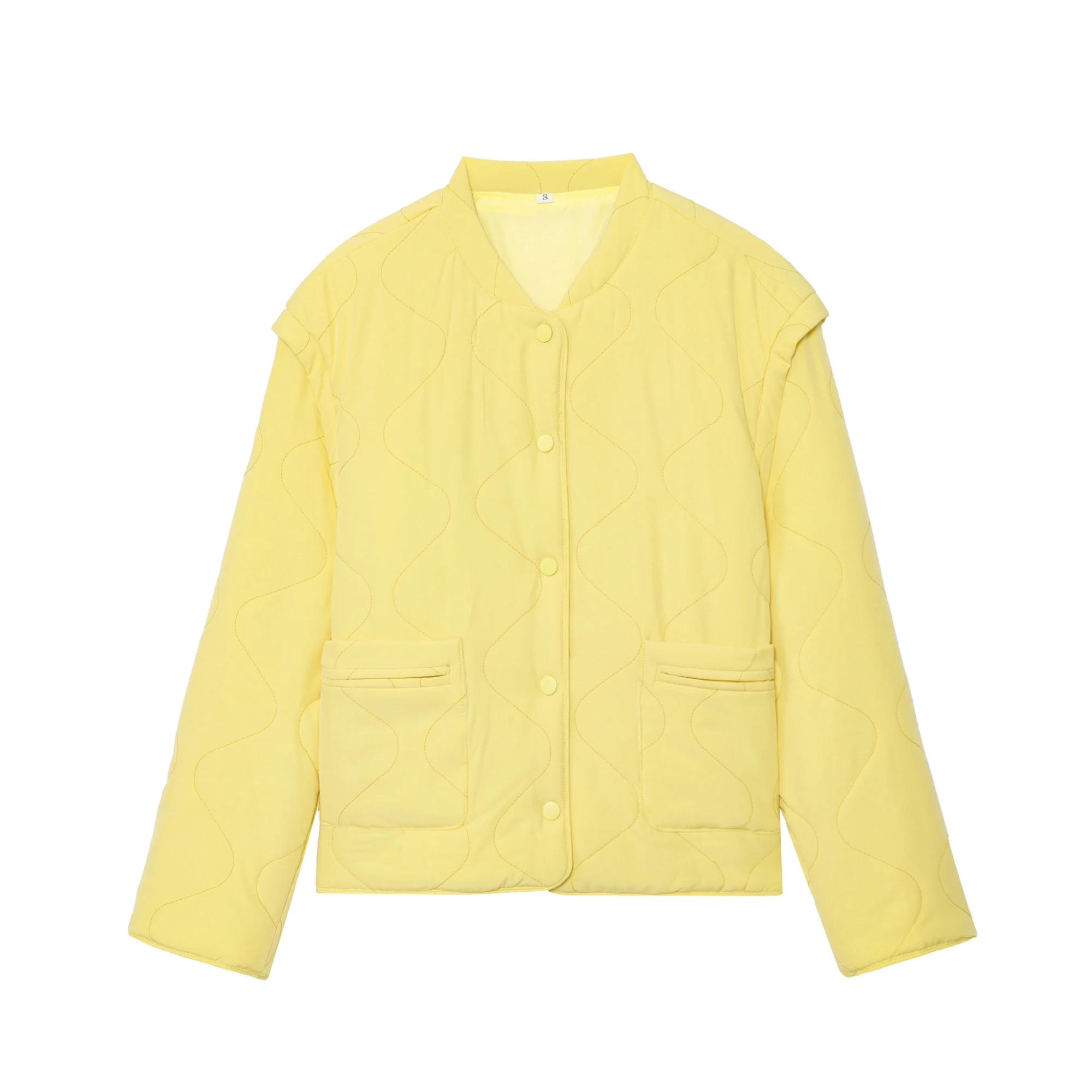 Women Thin Parkas المرأة الجديدة الخريف الشتاء س الرقبة واحدة الصدر معطف سترة الإناث الترفيه فضفاض خياطة بلوزات قصيرة