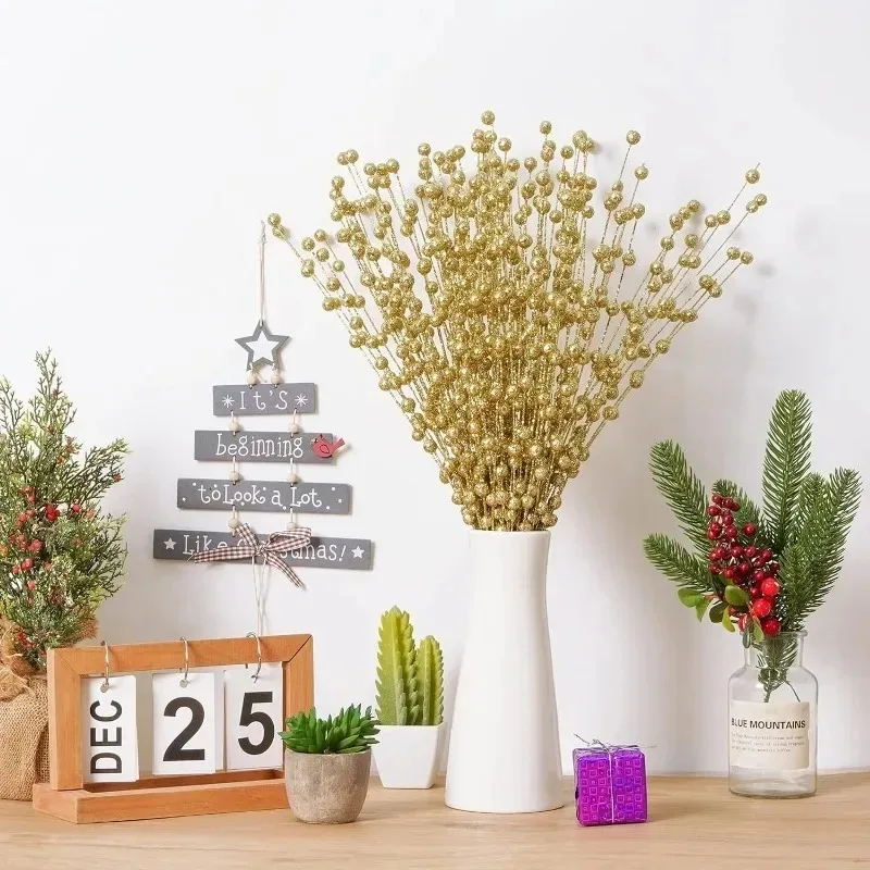 1-10pcs Arany karácsonyi decorativa Csillogtat Erőltetett Bogyó Kocsány dekor számára karácsonyi Élőfa DIY Koszorú Kandalló Estély mesterségek ajándékok