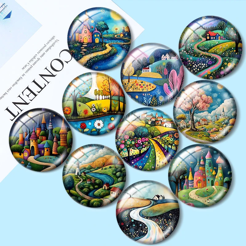 

Whimsical Landscape 12/18/20/25mm glass cabochon bracelet pendant rings for jewelry demo earrings back Making findings