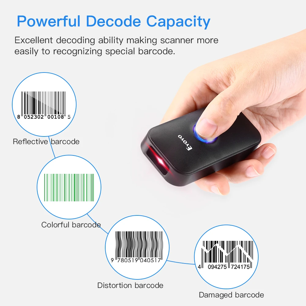 Eyoyo Portable 1D Laser Bluetooth Barcode Scanner 2.4G Wireless Fast Precise Scanning Retail Store USB Wired Bar Code Reader