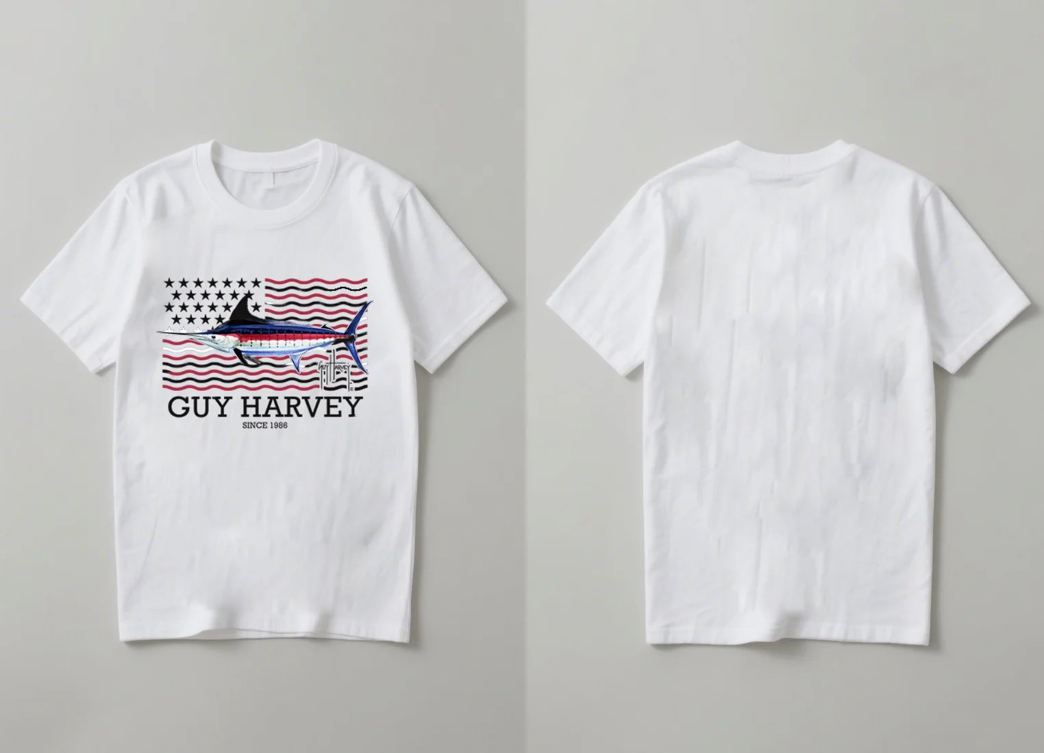 

2025 New Trendy Guy Harvey Fish American Flag Print Short Sleeve T Shirt Casual Unisex