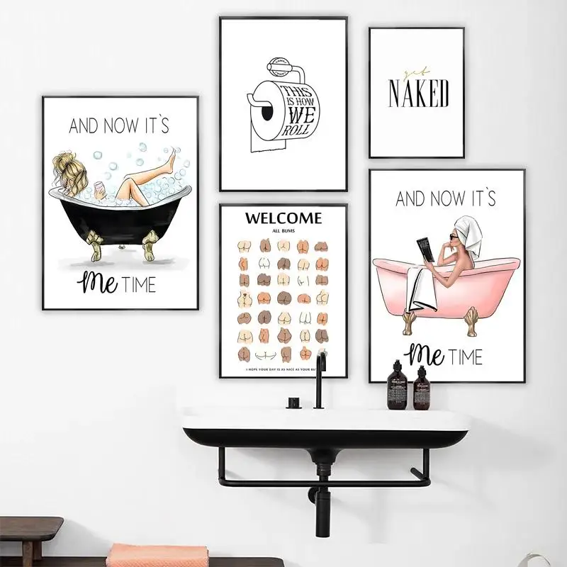 NordicStyle Funny Bathroom Poster  Sexy Butts  Quotes Canvas Wall Art for ToiletWC Decor