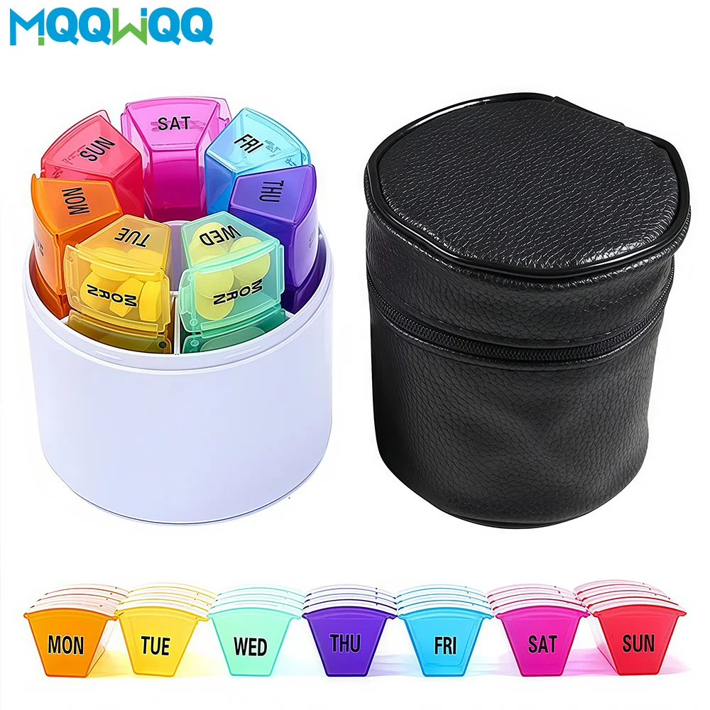 

1Pcs Portable Travel Pill Organizer 7 Day 4 Times a Day,Medicine Box Round Storage with Lid Supplements Fish Oil Calcium Vitamin