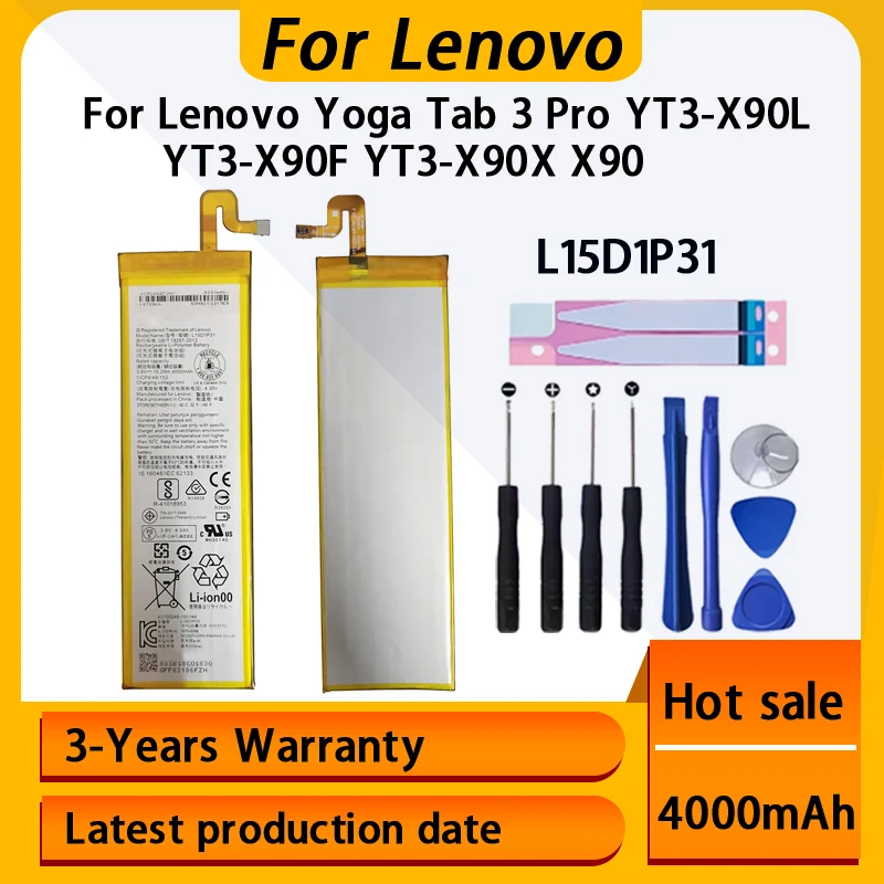 NEW For Lenovo Yoga Tab 3 Pro YT3-X90L YT3-X90F YT3-X90X X90 1 4000mAh L15D1P31 Battery Replacement Bateria Batterij+Tools