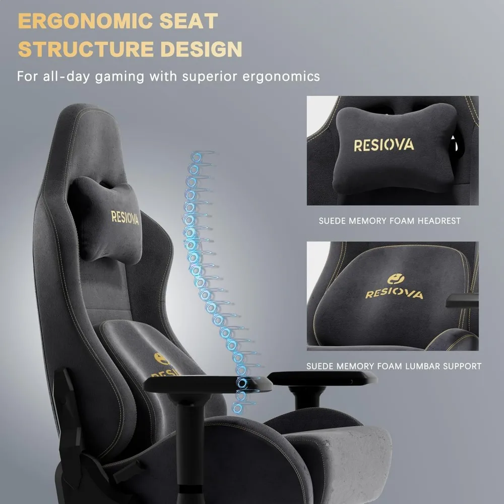 Tank Gaming Chair with Suede Fabric,Big and Tall Ergonomic Office Computer Chair with 3D-Lumbar Support and 4D-Armrests,400LBS