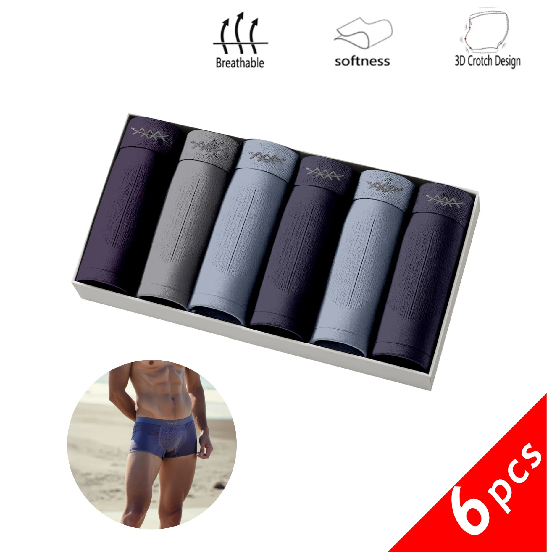 Men's Boxer Briefs, Soft and Close-Fitting, Highly Elastic without Rolling Edges, Made of Cotton for Skin-Friendliness
