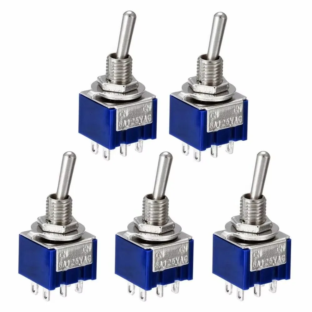 Interruptor  palanca en miniatura  5 piezas, doble Polo, doble tiro, DPDT (MTS202) ON-ON, 120VAC, 6A, 1/4 pulgadas, MTS-202  mon