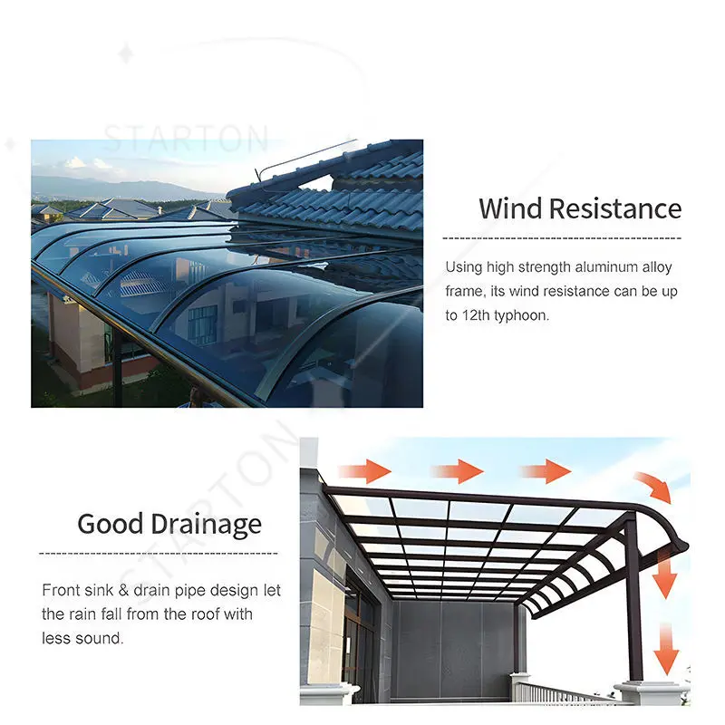 Custom Size Polycarbonate Window Awning – UV Resistant & Waterproof Aluminum Canopy for Front Door, Balcony or Patio Shade view 5
