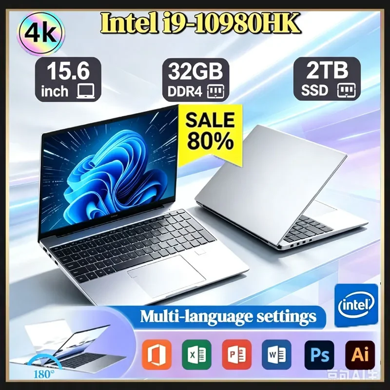 Intel Core i9 10980HK 15.6 Inch Gaming Laptop 32GB RAM 2TB SSD Fingerprint Unlock WiFi 6 4K Ultrabook Pro Max Speed