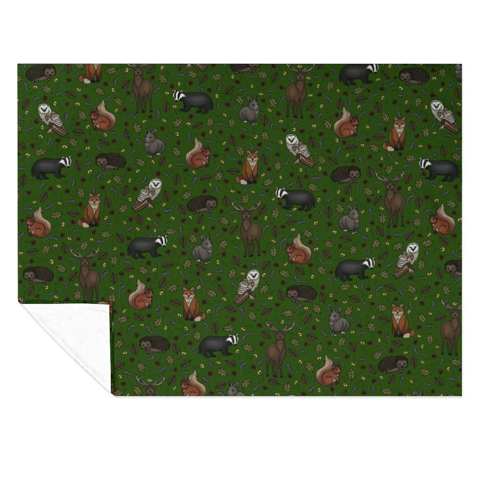 

British Woodland Animals, Forest Green Throw Blanket Furry Tourist Sofas for babies Blankets