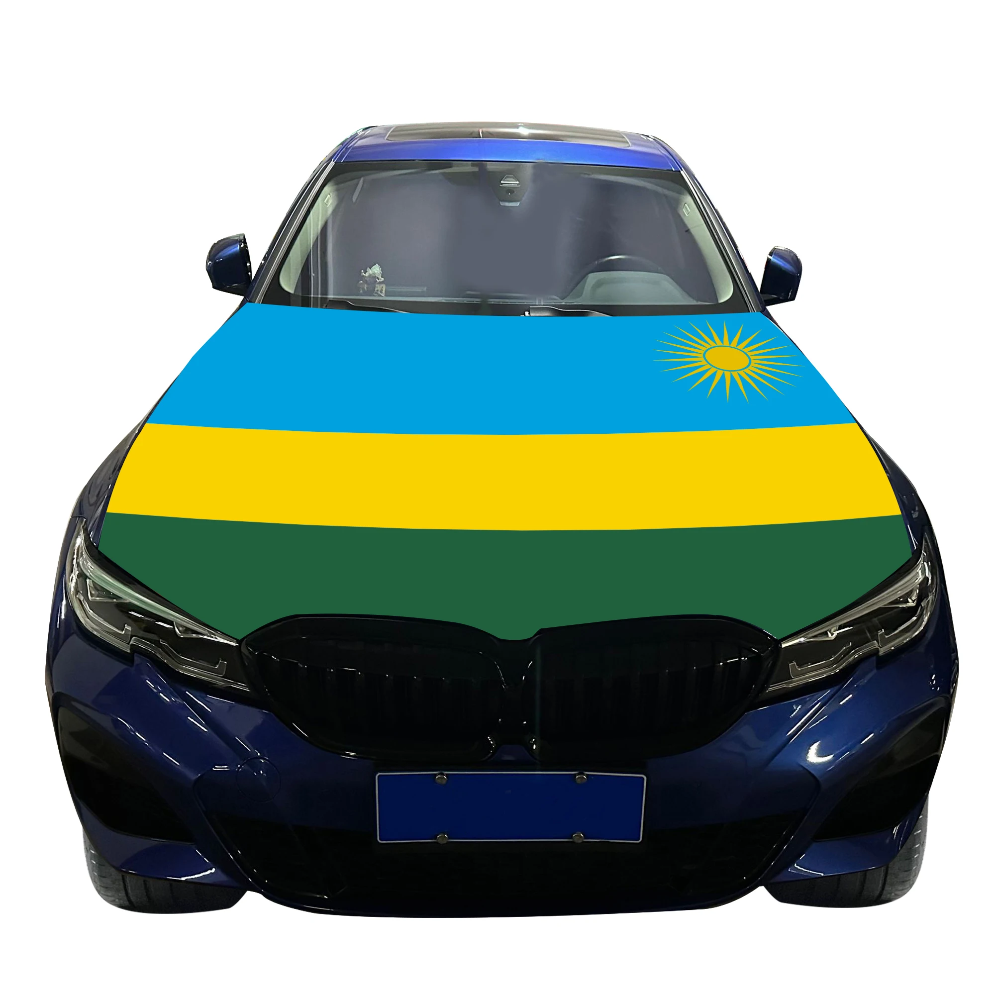 Rwanda Car Hood Cover Flag  Universal Size Elastic Polyester 120x150cm for Car Decor