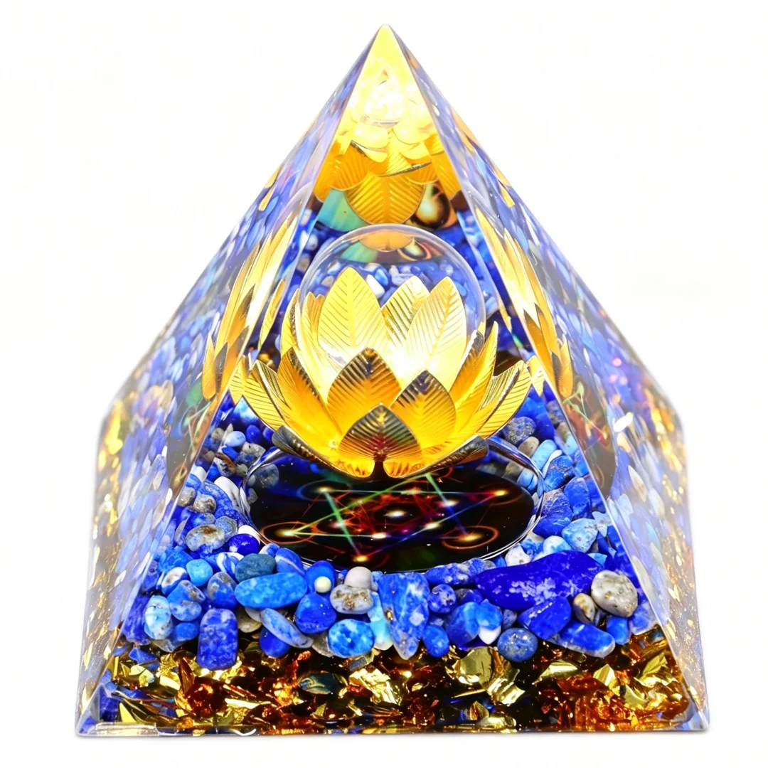 1pc Orgonite Pyramid With Lapis, Energy For Yoga, Crystal Gifts, Crystals For Home Office Decoration, Balance Your Energy