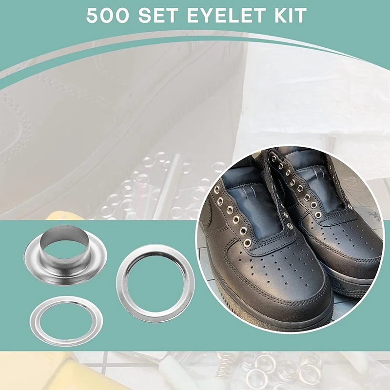 NEW-Grommet Tool Kit Grommet & Washer Grommet Kit 500Pcs, 2 Grommets Kit, Suitable For Leather Bags Banner