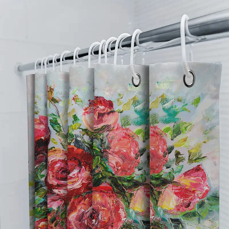 Luxury Watercolor Red Roses Shower Curtain Extra Large 72x84 Inches Waterproof Decorative Bathroom Liner Set with Hook Rings Mod