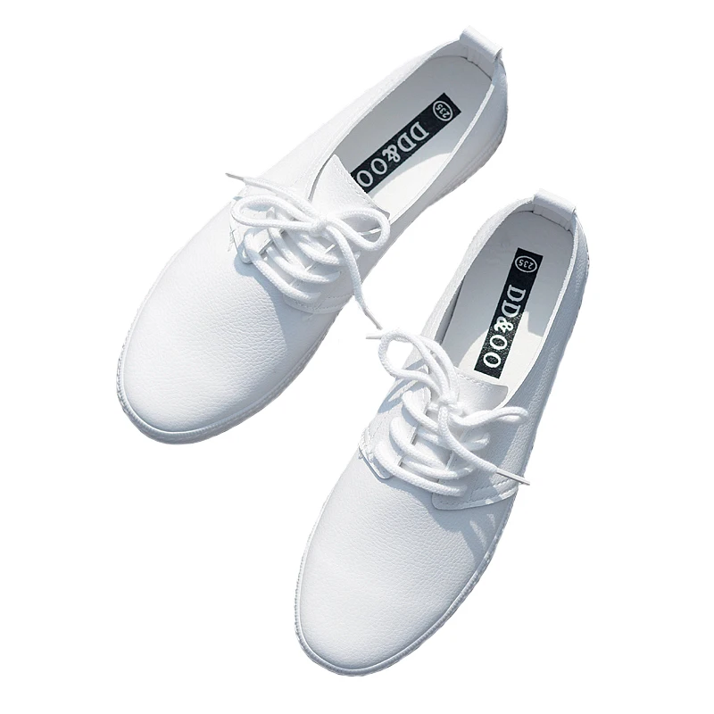 Summer Autumn Korean Version Soft-soled Leather Breathable Flat-bottomed Shallow-mouthed Small White Shoes Casual Shoes