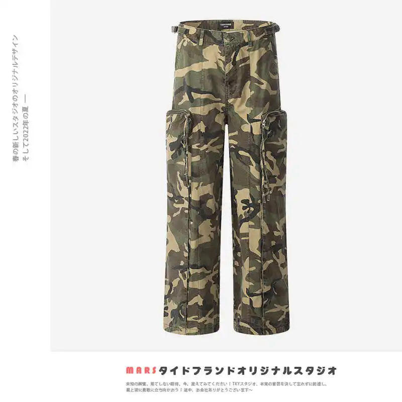 

American Retro Workwear Camouflage Pants Large ket Loose Straight Leg Zipper Trousers Trendy Casual Youth Sle