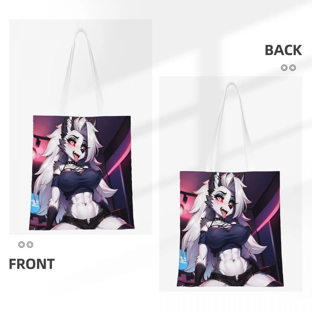 Helluva Boss Loona Bolsas de compras de lona Bolsa tote dobrável para mulheres bolsa de ombro bolsa de viagem