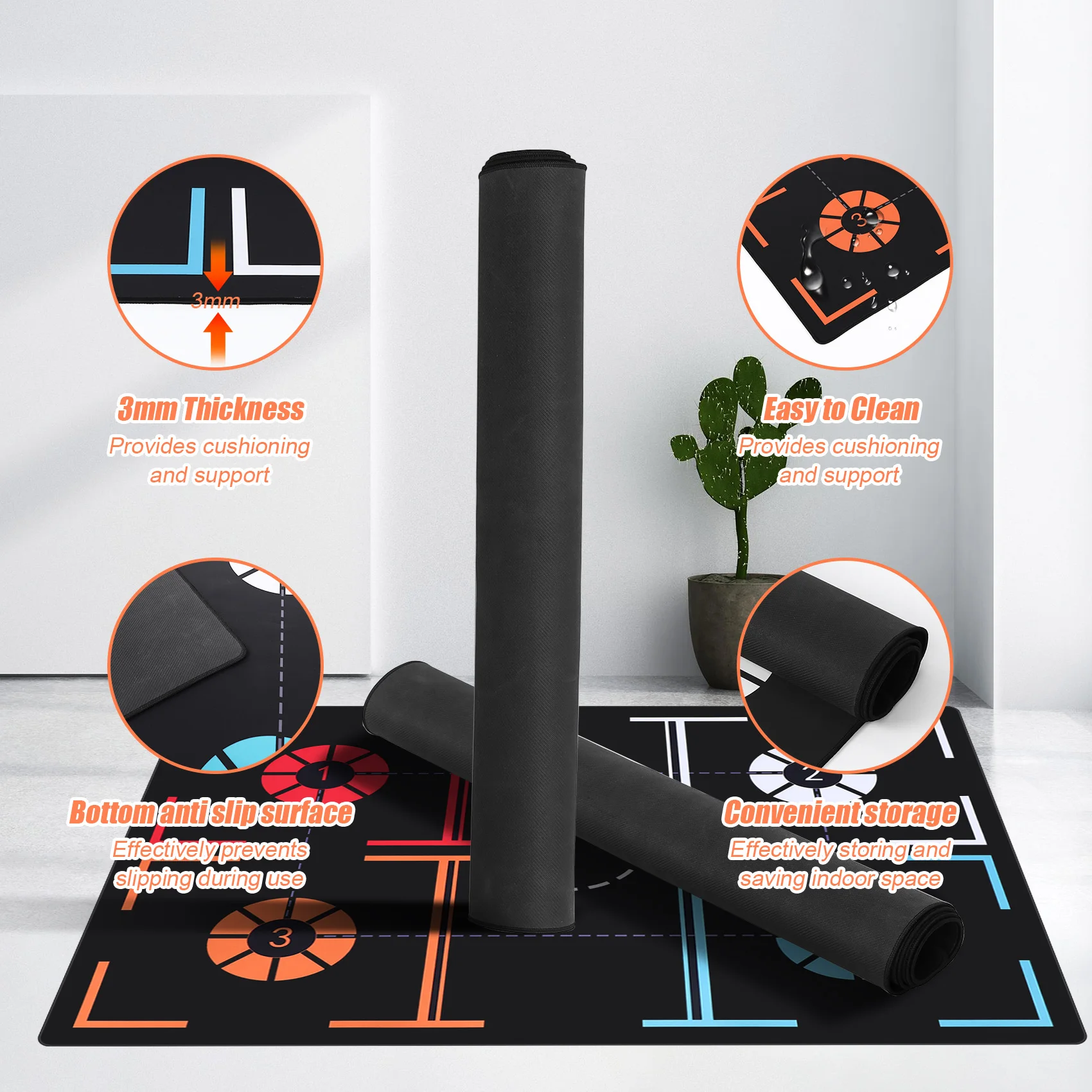 AEB0-표준 농구 훈련 매트 미끄럼 방지 발 연습 매트 드리블 제어 보조 발걸음 매트 성인용 108X76Cm