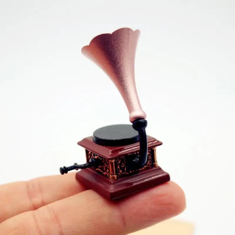 Puppenhaus Vintage Plattenspieler Miniaturmodell Wohnzimmer-Accessoires für Puppenhaus-Dekoration Kinder-Rollenspielzeug Ornamente Geschenke
