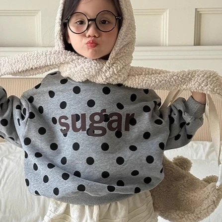 

Girls' Hoodie 2025 Autumn New Children's Clothing Korean Style Girls' Baby Fashion Plus Velvet Polka Dot Letter Hoodie Casual
