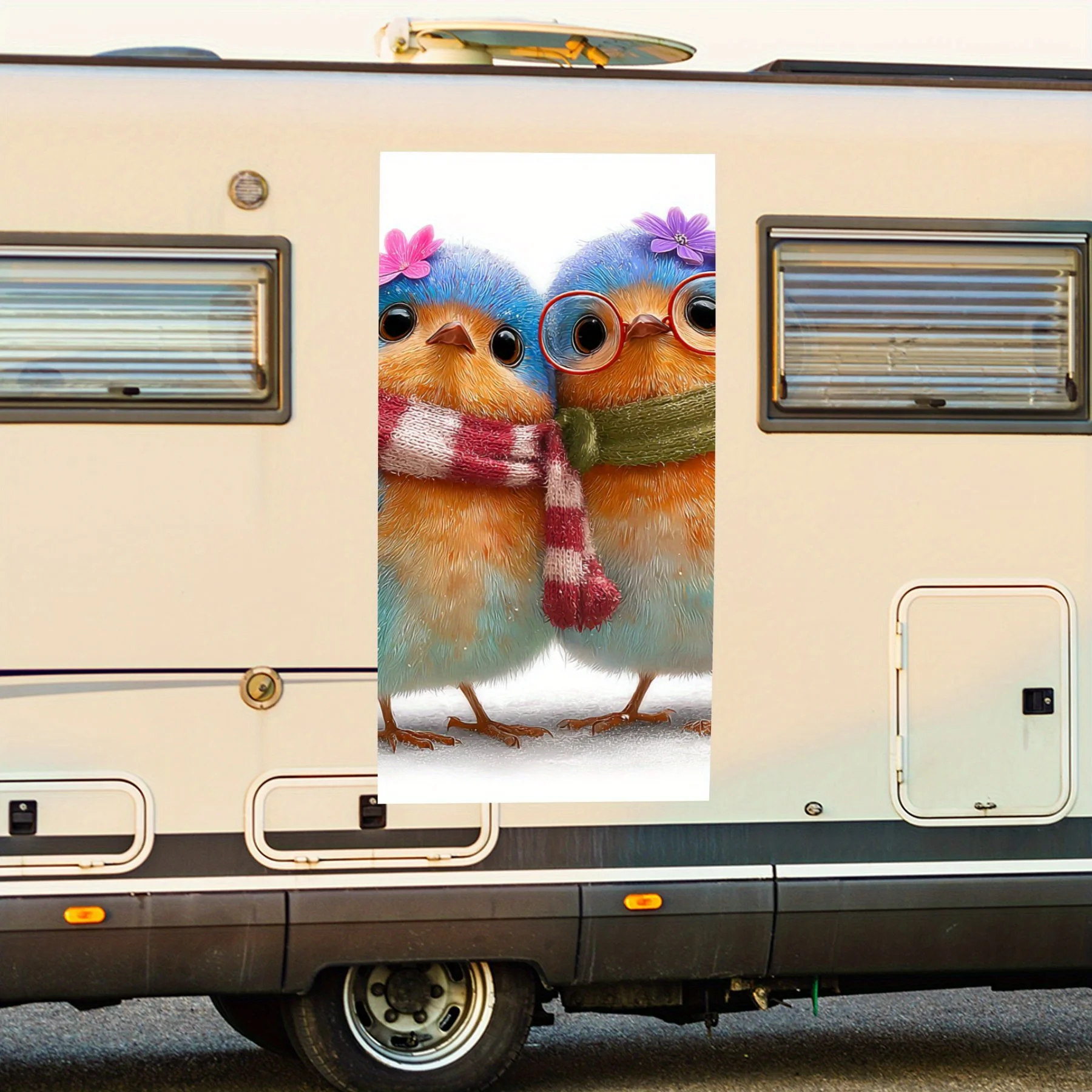 

Милые птицы с цветами и шарфами, водонепроницаемая виниловая наклейка для стороны автофургона, самоклеящиеся наклейки для украшения и защиты тела автофургона,