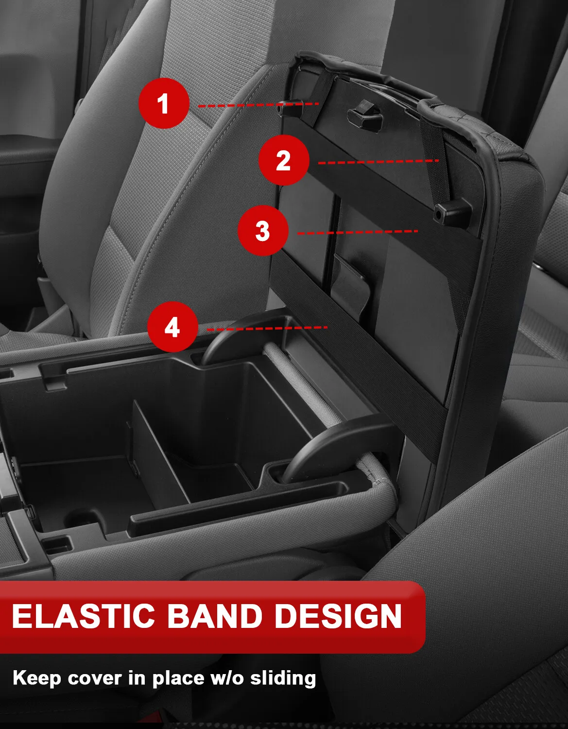Armlehnenabdeckung für den Mittelarmlehnenbereich des Jump Seat für GMC Sierra und Chevy Silverado, Modelle 2014-2018, 15, 16, 17 – Detail 4