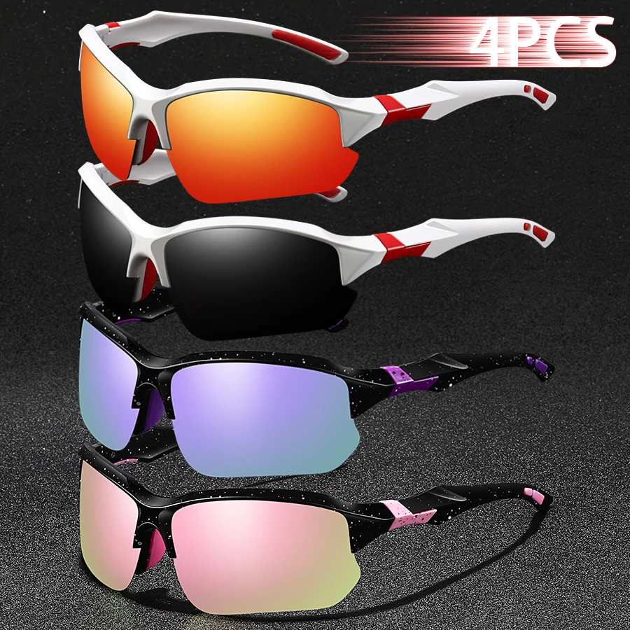 

4PCS Fashion Vintage HalfFrame Cycling Sports Sunglasses Men Women Running Mountaineering Sport Man Sun Glasses UV400 Eyewear