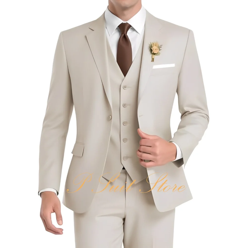 Formal Men's Suit 3 Piece Wedding Suit Notched Lapel Blazer Single Breasted Vest and Pants Elegant Slim Fit Mens Suits