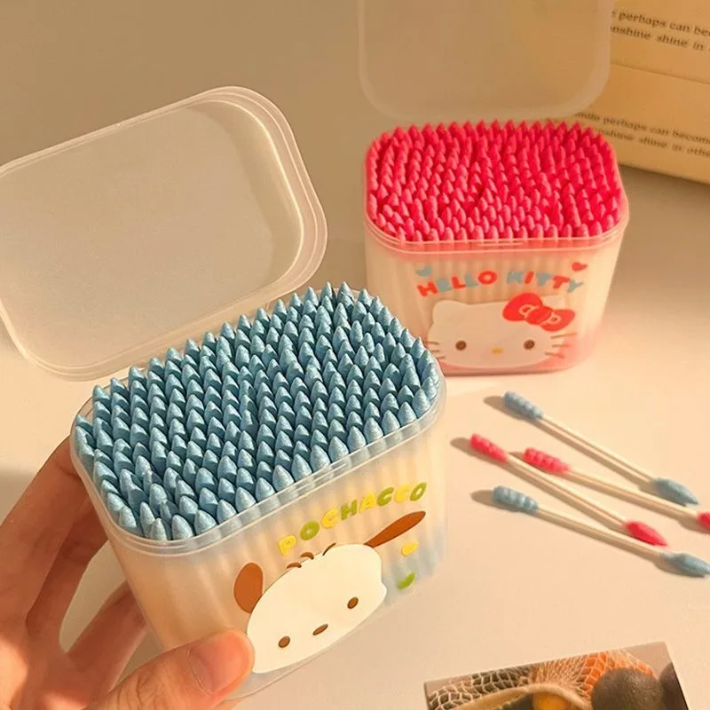Cute anime Pochacco Hello Kitty Cartoon Double-Head Cosmetic Swab Home Disposable Makeup Remover Cleansing Swab Wholesale