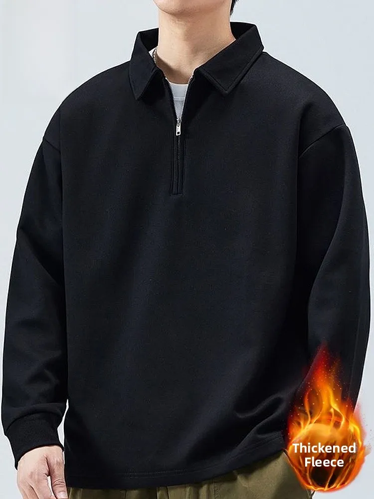 

Фланелевая мужская зимняя футболка с длинным рукавом, новая, свободного кроя, повседневная, с воротником, молодежная, из смесового хлопка и полиэстера