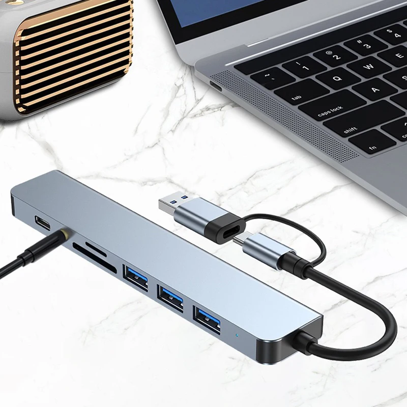 

8-в-1 концентратор типа C USB 3.0 HUB TF/SD, многопортовый разветвитель OTG для Lenovo HUAWEI Xiaomi, концентратор USB 2.0 из алюминиевого сплава для ПК, ноутбуков