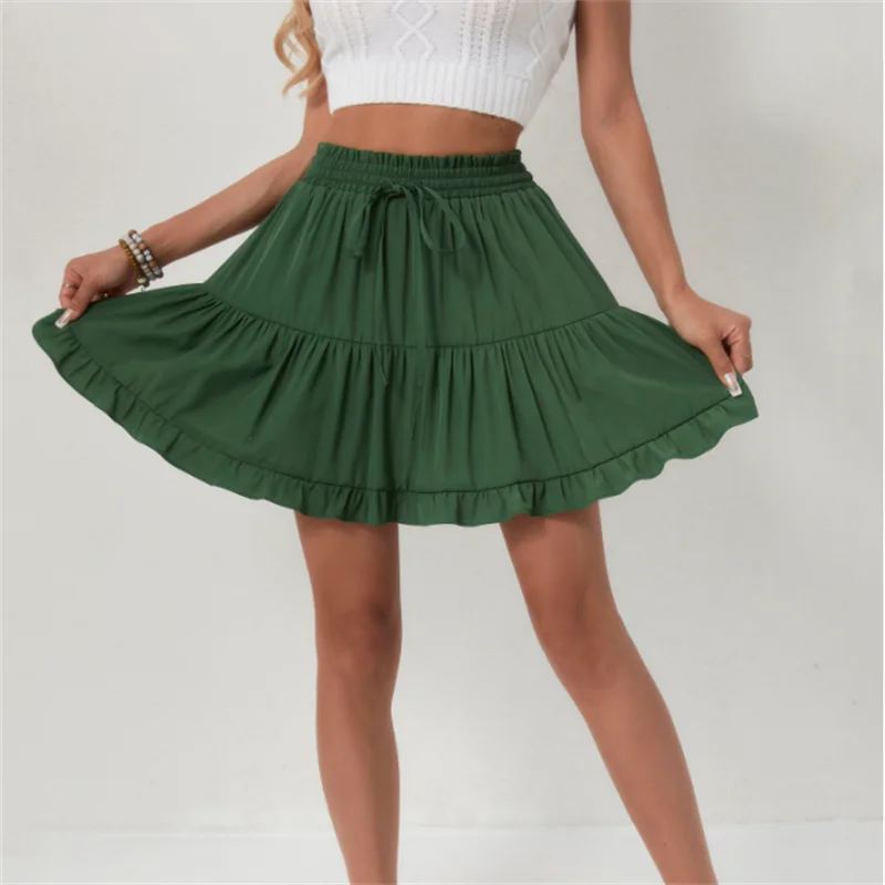 

Women's Drawstring Lace-up Skirt Pleated Skirt Elastic High Waist Patchwork Elastic Trouser Skirt Sexy Mujer Women Clothing