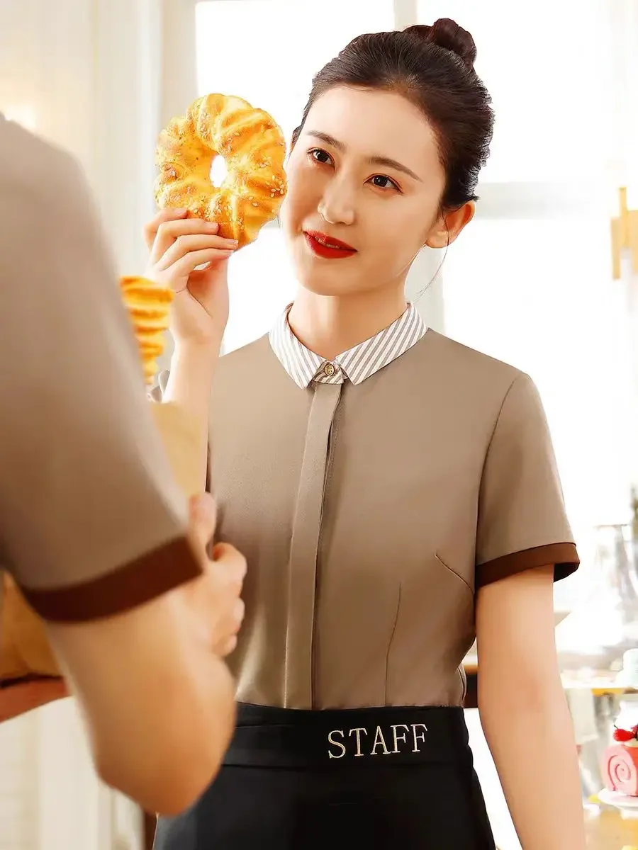 Caffetteria Cameriere estivo Abiti da lavoro Ristorante occidentale Panetteria Torta Latte Negozio di tè Uniforme e grembiule Set Abbigliamento da lavoro