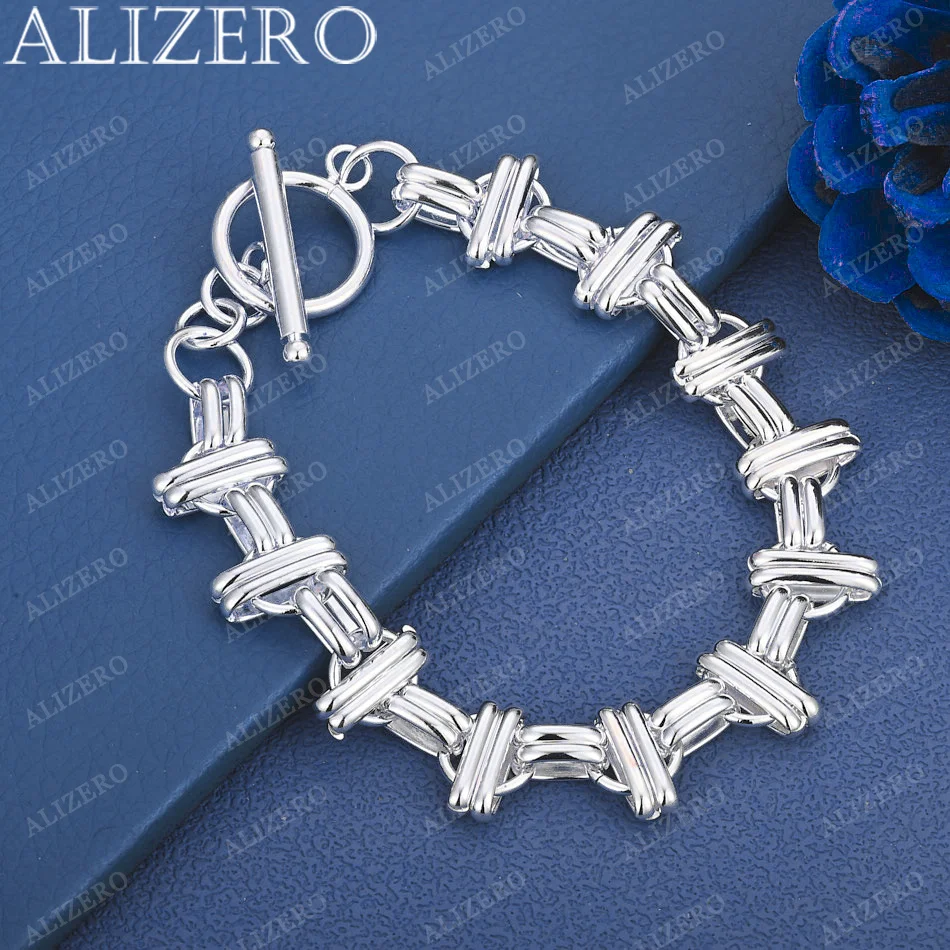 

ALIZERO 925 Sterling Silver Bracelet Cross Weaving Bracelets Jewelry For Fashion Party and Daily Wear