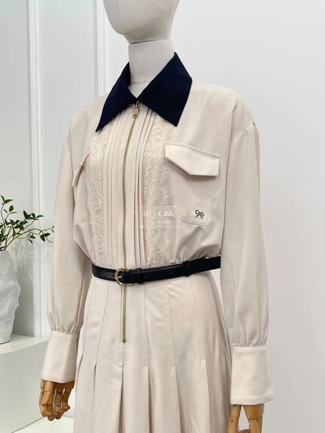 

Apricot Long Sleeve Lapel Women's Casual Midi Dress 2025 High Quality