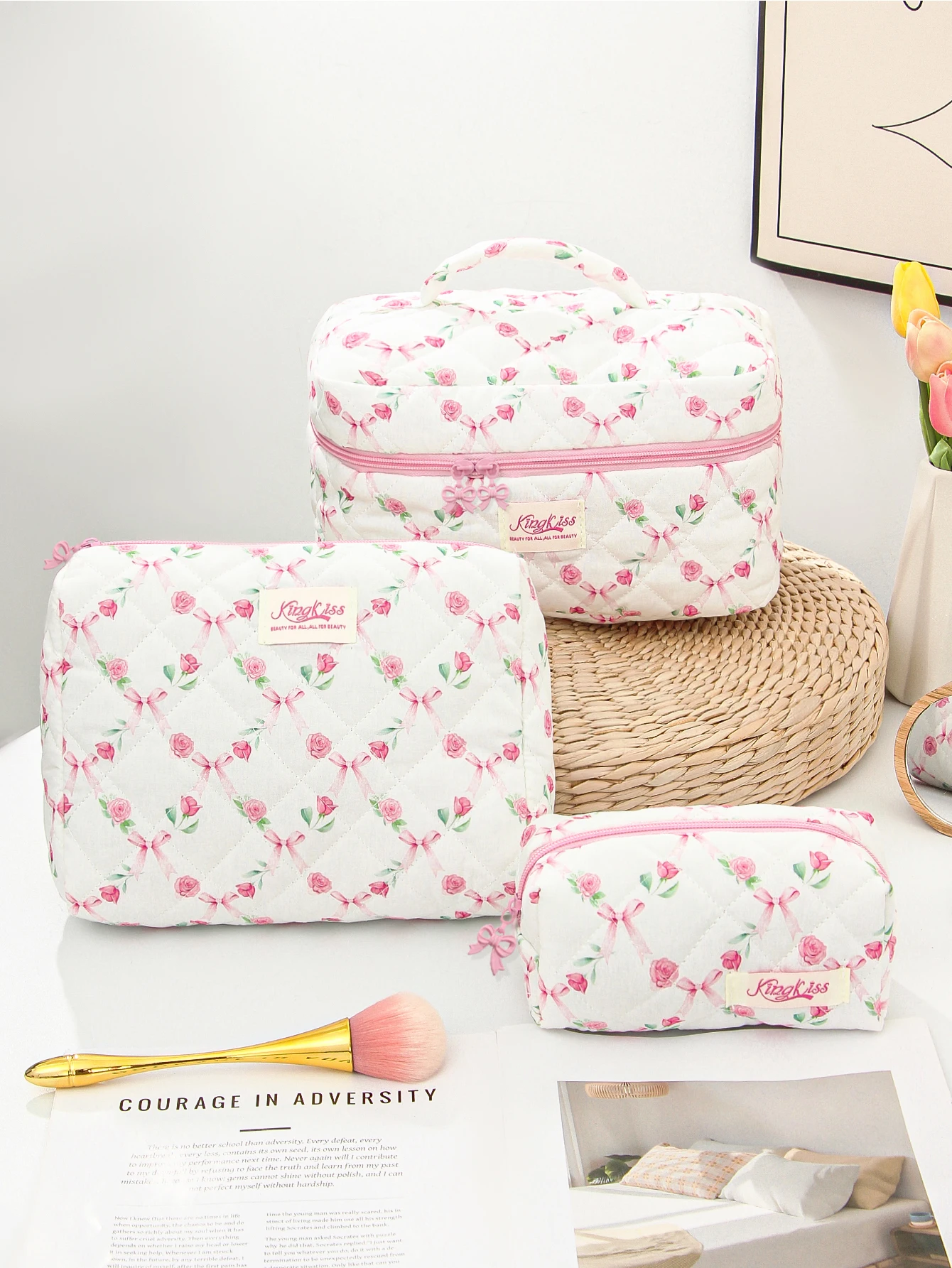 1/3-teiliges Make-up-Taschen-Set mit Blumenmuster, große Kapazität, Kosmetik-Aufbewahrungstasche, Make-up-Organizer-Tasche mit Reißverschluss, vielseitige Aufbewahrungstasche