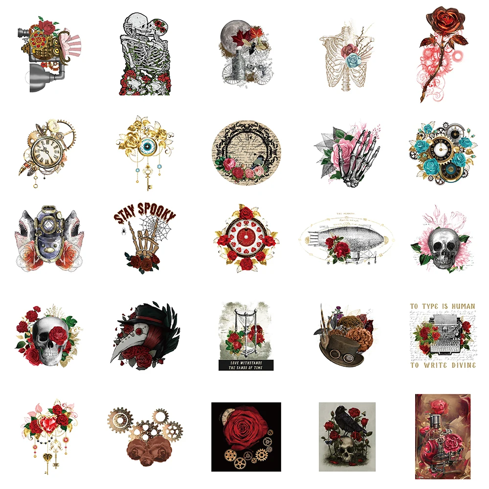 10/52PCS Steampunk&Rose Aesthetics Retro Stickers Vintage For DIY Notebook Luggage Motorcycle Laptop Refrigerator Decal Toys