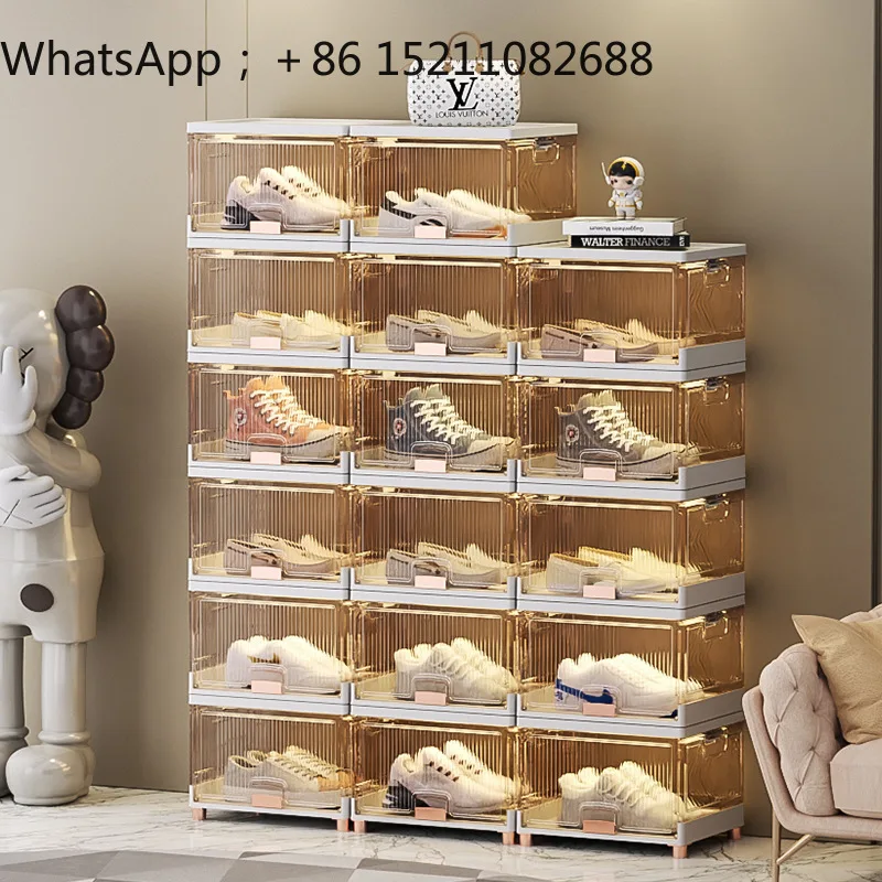 LLY household plastic transparent bag storage box clamshell shoe storage can be stacked shoe cabinet