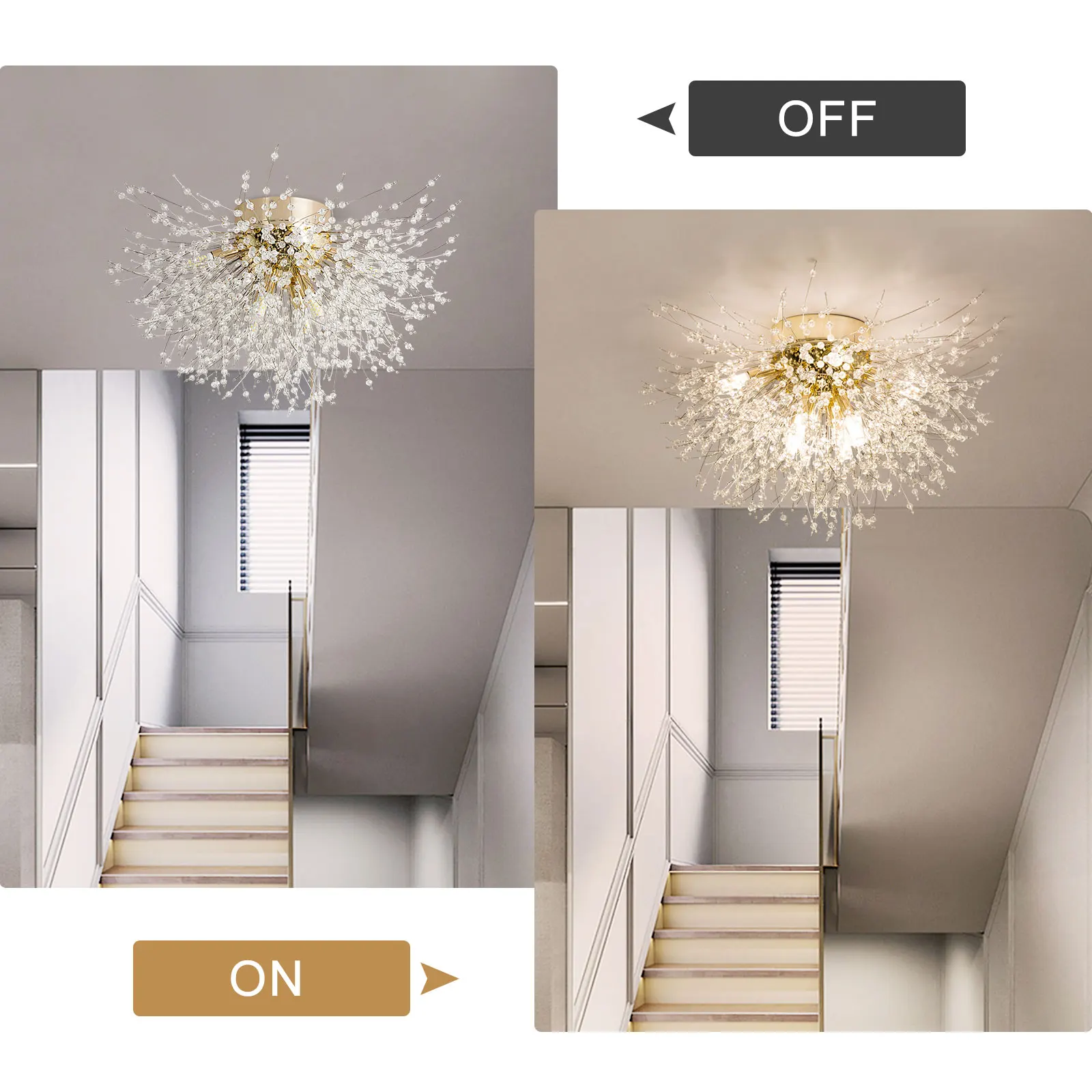 Imagem -03 - Depuley-gold Semi Flush Mount Luminária de Teto Crystal Sputnik Firework Chandelier Lightfirework