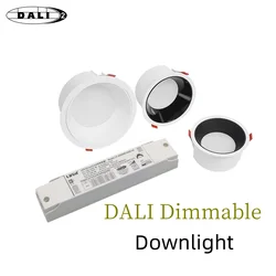 DALI ściemnianie wbudowane przeciwodblaskowe oprawy LED typu Downlight SMD 7W 10W 12W 15W 18W 24W wąska ramka lampa sufitowa AC220-240V oświetlenie domu