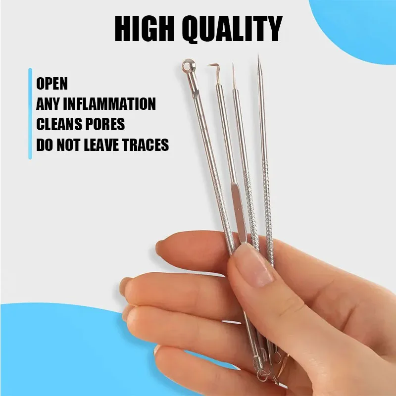 4-Pack Stainless Steel Acne Needles and Blackhead Removal Tools Professional Facial Skin Beauty Care Facial Cleaning Skin Care